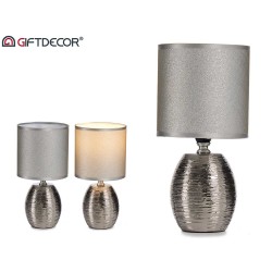 Conjunto 2 lamparas plateadas rayadas ceramica pequeñas