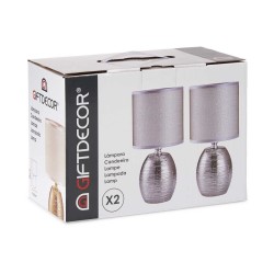 Conjunto 2 lamparas plateadas rayadas ceramica pequeñas